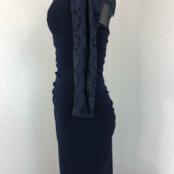 BA Nites Sheer Sweatheart Bust Lace Floral Ruched Evening Ball Floor Length Gown - Picture 5 of 11